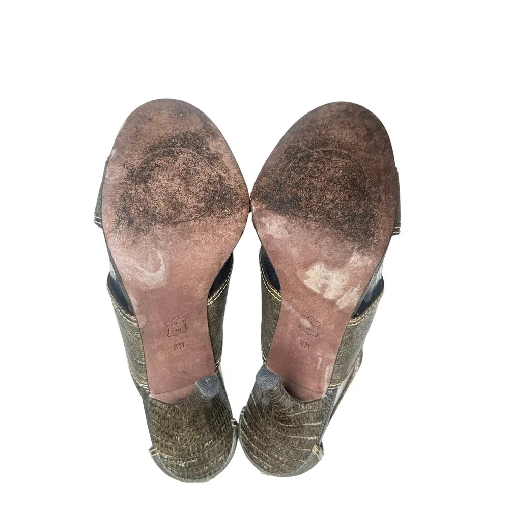 Tory Burch Edgy Statement High Heel Sandals Olive Green and Gold Size‎ 8